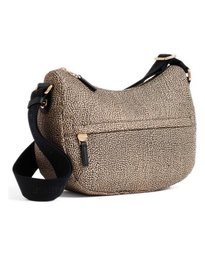 Borbonese Bolso Luna Small Mujer OP Naturale / Nero en Tejido Reciclado y Piel Estampado OP con Asa y Bandolera