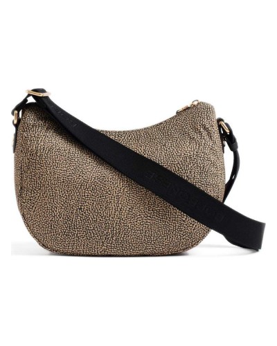 Borbonese Bolso Luna Small Mujer OP Naturale / Nero en Tejido Reciclado y Piel Estampado OP con Asa y Bandolera