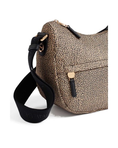 Borbonese Bolso Luna Small Mujer OP Naturale / Nero en Tejido Reciclado y Piel Estampado OP con Asa y Bandolera