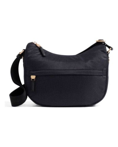 Borbonese Bolso Luna Small Mujer Dark Black en Tejido Reciclado y Piel Estampado OP con Asa y Bandolera