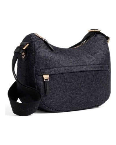 Borbonese Bolso Luna Small Mujer Dark Black en Tejido Reciclado y Piel Estampado OP con Asa y Bandolera