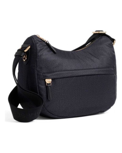 Borbonese Bolso Luna Small Mujer Dark Black en Tejido Reciclado y Piel Estampado OP con Asa y Bandolera