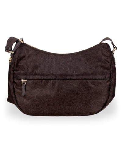 Borbonese Bolso Luna Middle Mujer Cioccolato en Tejido Reciclado y Piel Estampado OP con Asa y Bandolera