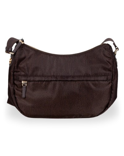 Borbonese Bolso Luna Middle Mujer Cioccolato en Tejido Reciclado y Piel Estampado OP con Asa y Bandolera