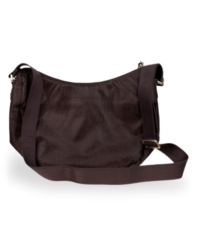 Borbonese Bolso Luna Middle Mujer Cioccolato en Tejido Reciclado y Piel Estampado OP con Asa y Bandolera