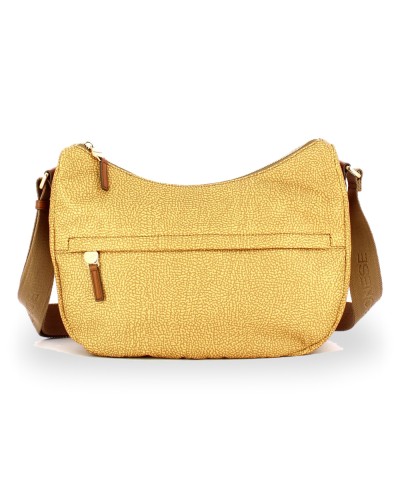 Borbonese Bolso Luna Middle Mujer Curry en Tejido Reciclado y Piel Estampado OP con Asa y Bandolera