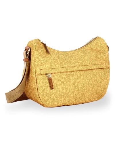Borbonese Bolso Luna Middle Mujer Curry en Tejido Reciclado y Piel Estampado OP con Asa y Bandolera