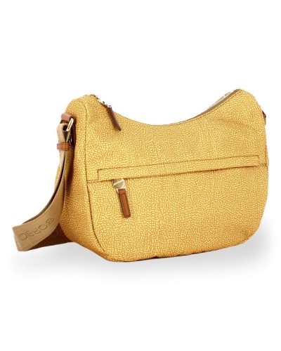 Borbonese Bolso Luna Middle Mujer Curry en Tejido Reciclado y Piel Estampado OP con Asa y Bandolera