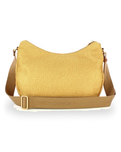 Borbonese Bolso Luna Middle Mujer Curry en Tejido Reciclado y Piel Estampado OP con Asa y Bandolera