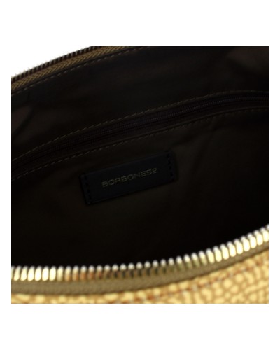 Borbonese Bolso Luna Middle Mujer Curry en Tejido Reciclado y Piel Estampado OP con Asa y Bandolera