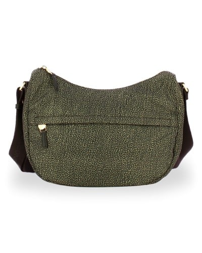 Borbonese Bolso Luna Middle Mujer Catrame en Tejido Reciclado y Piel Estampado OP con Asa y Bandolera