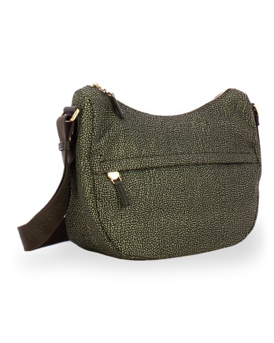 Borbonese Bolso Luna Middle Mujer Catrame en Tejido Reciclado y Piel Estampado OP con Asa y Bandolera