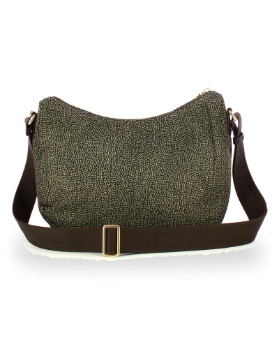 Borbonese Bolso Luna Middle Mujer Catrame en Tejido Reciclado y Piel Estampado OP con Asa y Bandolera