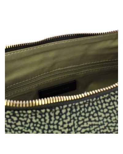 Borbonese Bolso Luna Middle Mujer Catrame en Tejido Reciclado y Piel Estampado OP con Asa y Bandolera