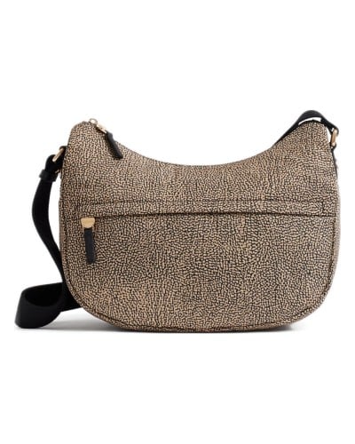 Borbonese Bolso Luna Middle Mujer OP Naturale / Nero en Tejido Reciclado y Piel Estampado OP con Asa y Bandolera