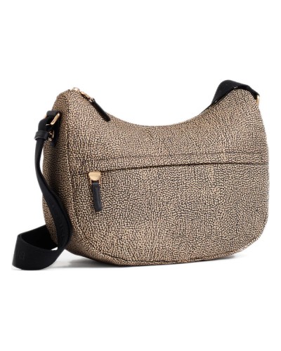 Borbonese Bolso Luna Middle Mujer OP Naturale / Nero en Tejido Reciclado y Piel Estampado OP con Asa y Bandolera