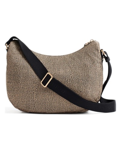 Borbonese Bolso Luna Middle Mujer OP Naturale / Nero en Tejido Reciclado y Piel Estampado OP con Asa y Bandolera