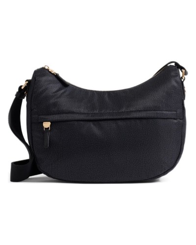 Borbonese Bolso Luna Middle Mujer Dark Black en Tejido Reciclado y Piel Estampado OP con Asa y Bandolera