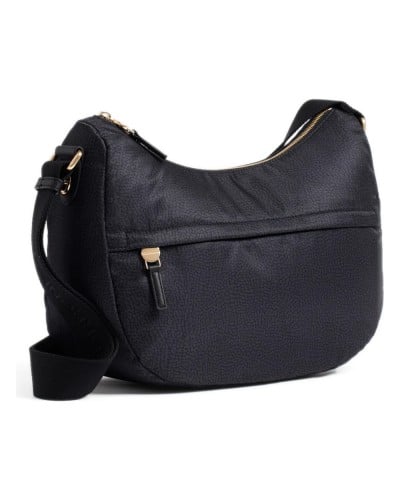 Borbonese Bolso Luna Middle Mujer Dark Black en Tejido Reciclado y Piel Estampado OP con Asa y Bandolera