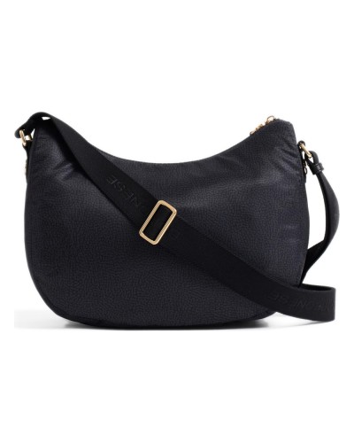 Borbonese Bolso Luna Middle Mujer Dark Black en Tejido Reciclado y Piel Estampado OP con Asa y Bandolera