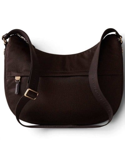 Borbonese Bolso Luna Medium Mujer Cioccolato en Tejido Reciclado y Piel Estampado OP con Asa y Bandolera