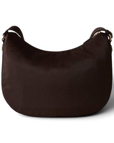 Borbonese Bolso Luna Medium Mujer Cioccolato en Tejido Reciclado y Piel Estampado OP con Asa y Bandolera