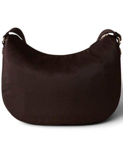 Borbonese Bolso Luna Medium Mujer Cioccolato en Tejido Reciclado y Piel Estampado OP con Asa y Bandolera