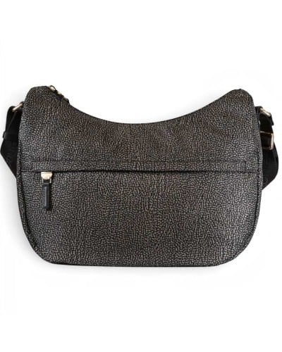 Borbonese Bolso Luna Medium Mujer Catrame en Tejido Reciclado y Piel Estampado OP con Asa y Bandolera