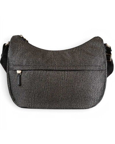 Borbonese Bolso Luna Medium Mujer Catrame en Tejido Reciclado y Piel Estampado OP con Asa y Bandolera
