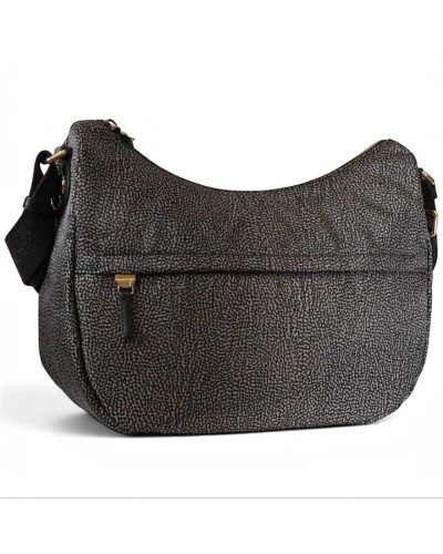 Borbonese Bolso Luna Medium Mujer Catrame en Tejido Reciclado y Piel Estampado OP con Asa y Bandolera
