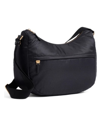 Borbonese Bolso Luna Medium Mujer Dark Black en Tejido Reciclado y Piel Estampado OP con Asa y Bandolera