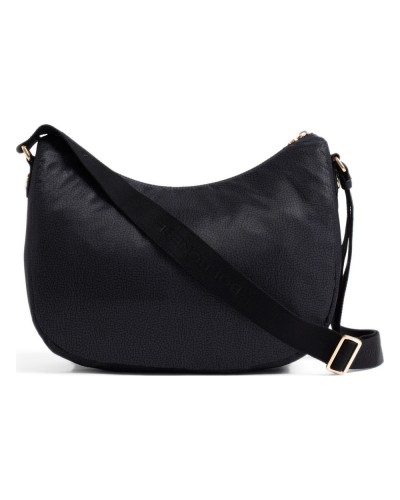 Borbonese Bolso Luna Medium Mujer Dark Black en Tejido Reciclado y Piel Estampado OP con Asa y Bandolera