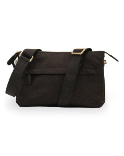 Borbonese Bolso Cross Over S. Mujer Cioccolato en Tejido Reciclado y Piel Estampado OP con Bandolera Regulable