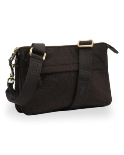 Borbonese Bolso Cross Over S. Mujer Cioccolato en Tejido Reciclado y Piel Estampado OP con Bandolera Regulable