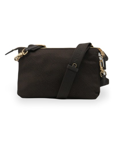 Borbonese Bolso Cross Over S. Mujer Cioccolato en Tejido Reciclado y Piel Estampado OP con Bandolera Regulable