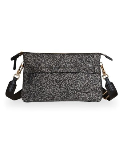 Borbonese Bolso Cross Over S. Mujer Catrame en Tejido Reciclado y Piel Estampado OP con Bandolera Regulable