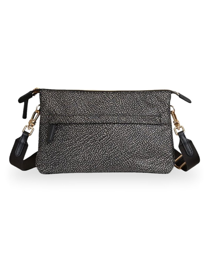 Borbonese Bolso Cross Over S. Mujer Catrame en Tejido Reciclado y Piel Estampado OP con Bandolera Regulable