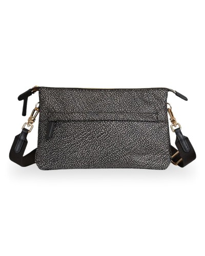 Borbonese Bolso Cross Over S. Mujer Catrame en Tejido Reciclado y Piel Estampado OP con Bandolera Regulable