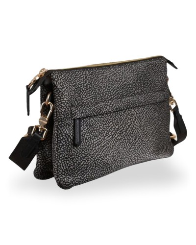 Borbonese Bolso Cross Over S. Mujer Catrame en Tejido Reciclado y Piel Estampado OP con Bandolera Regulable