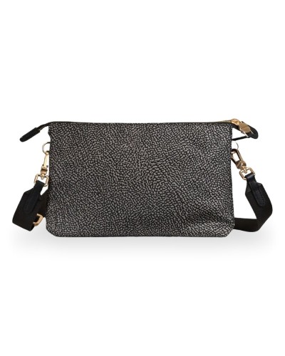 Borbonese Bolso Cross Over S. Mujer Catrame en Tejido Reciclado y Piel Estampado OP con Bandolera Regulable