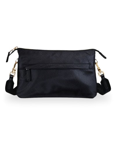 Borbonese Bolso Cross Over S. Mujer Dark Black en Tejido Reciclado y Piel Estampado OP con Bandolera Regulable
