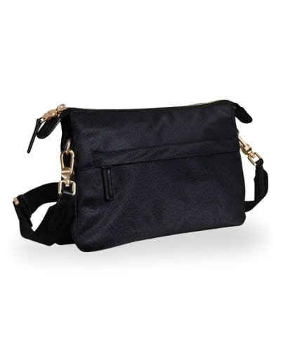 Borbonese Bolso Cross Over S. Mujer Dark Black en Tejido Reciclado y Piel Estampado OP con Bandolera Regulable