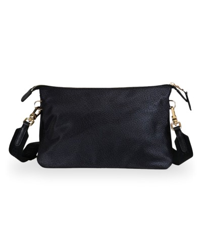 Borbonese Bolso Cross Over S. Mujer Dark Black en Tejido Reciclado y Piel Estampado OP con Bandolera Regulable