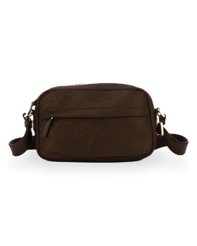 Borbonese Bolso Camera Case S. Mujer Cioccolato en Tejido Reciclado y Piel Estampado OP con Bandolera Regulable