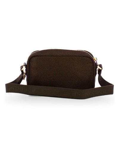 Borbonese Bolso Camera Case S. Mujer Cioccolato en Tejido Reciclado y Piel Estampado OP con Bandolera Regulable