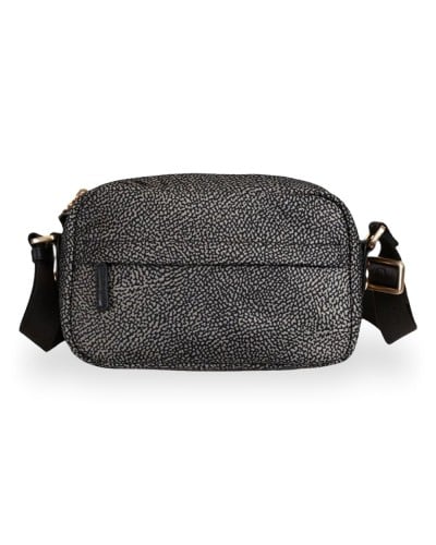 Borbonese Bolso Camera Case S. Mujer Catrame en Tejido Reciclado y Piel Estampado OP con Bandolera Regulable