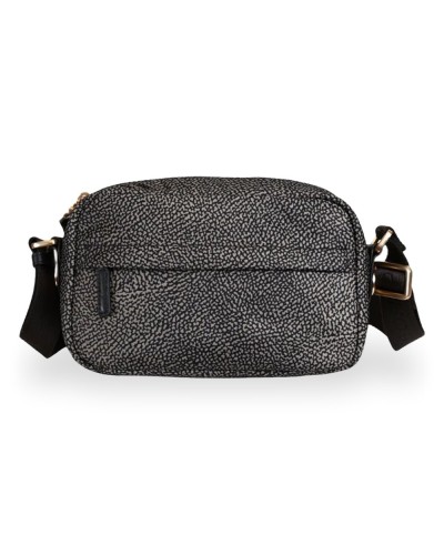 Borbonese Bolso Camera Case S. Mujer Catrame en Tejido Reciclado y Piel Estampado OP con Bandolera Regulable