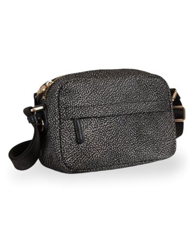 Borbonese Bolso Camera Case S. Mujer Catrame en Tejido Reciclado y Piel Estampado OP con Bandolera Regulable