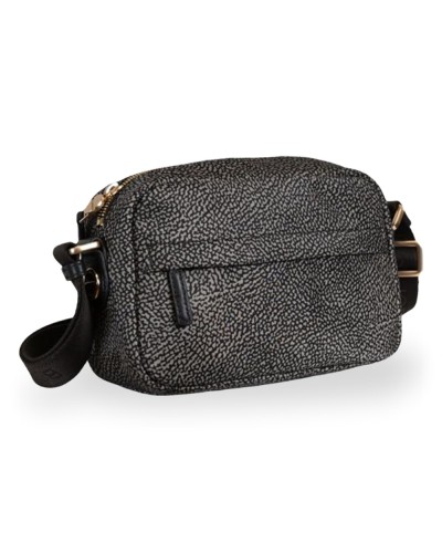 Borbonese Bolso Camera Case S. Mujer Catrame en Tejido Reciclado y Piel Estampado OP con Bandolera Regulable