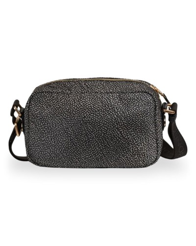 Borbonese Bolso Camera Case S. Mujer Catrame en Tejido Reciclado y Piel Estampado OP con Bandolera Regulable